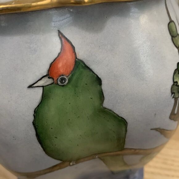 Vintage M.Z. Austria Hand Painted Bird Scene Covered Jar - Picture 7 of 17